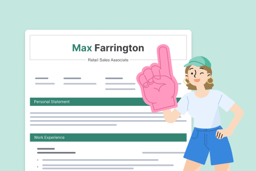 And illustration of a one page CV, with a person wearing a large foam No. 1 finger and winking.