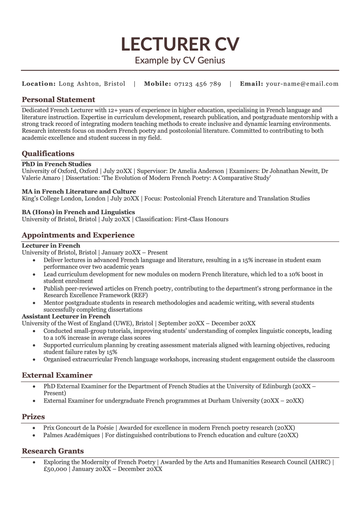 An example of a lecturer CV.