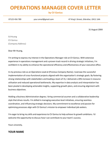 A operations manager cover letter example for UK job seekers.