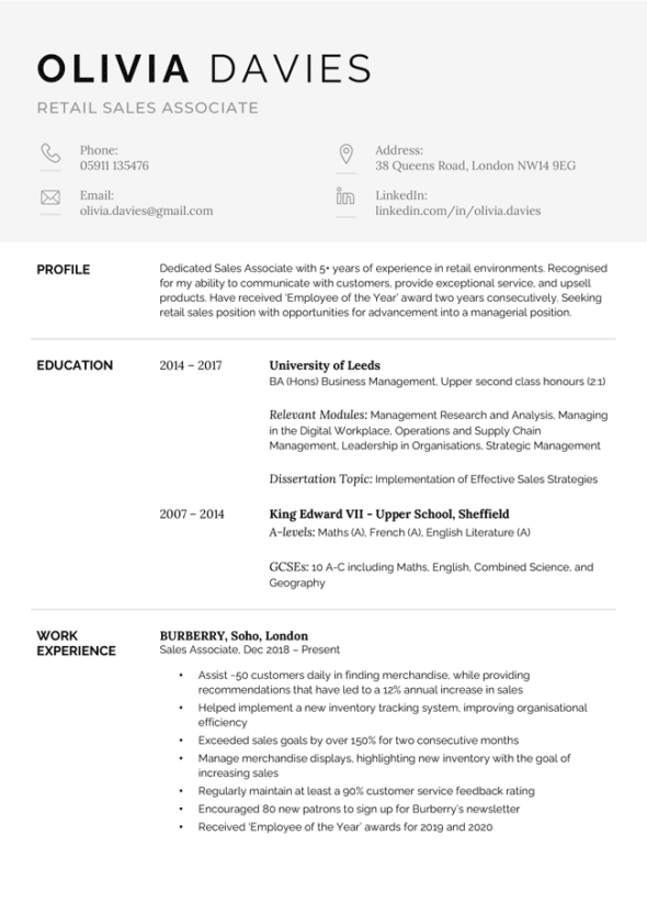 The first page of the Oxford CV template in black.