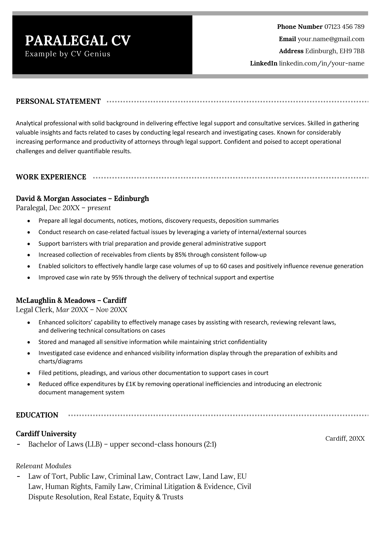 examples of paralegal resume