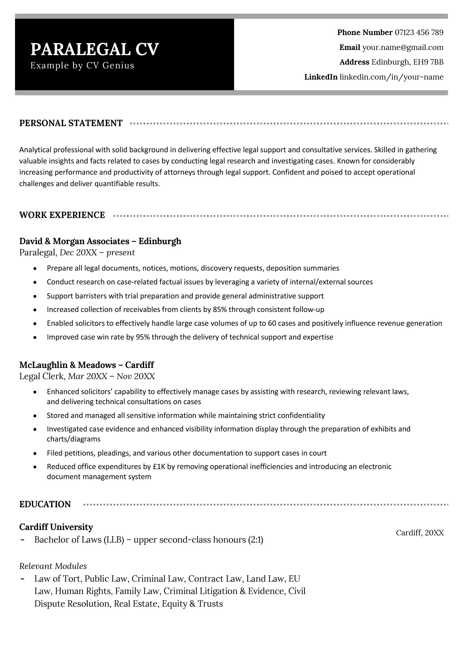 Paralegal CV Example Template Tips Free Download 