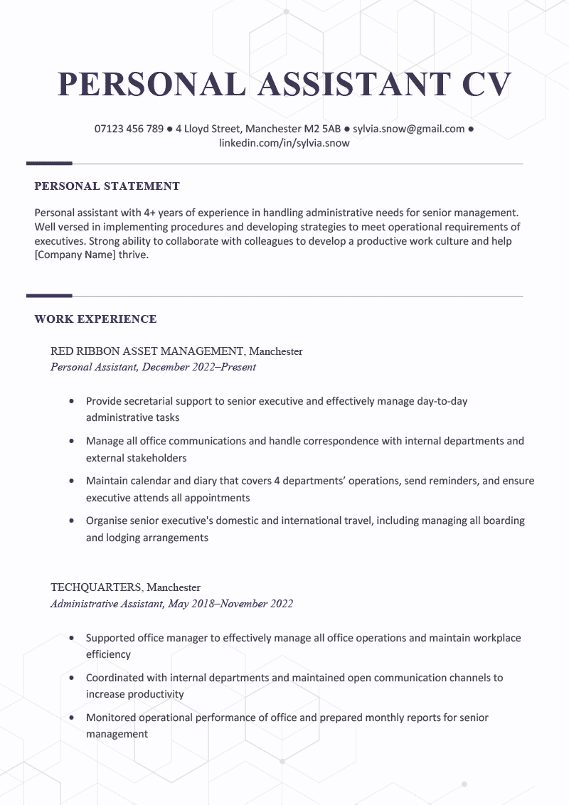 cv personal statement examples uk