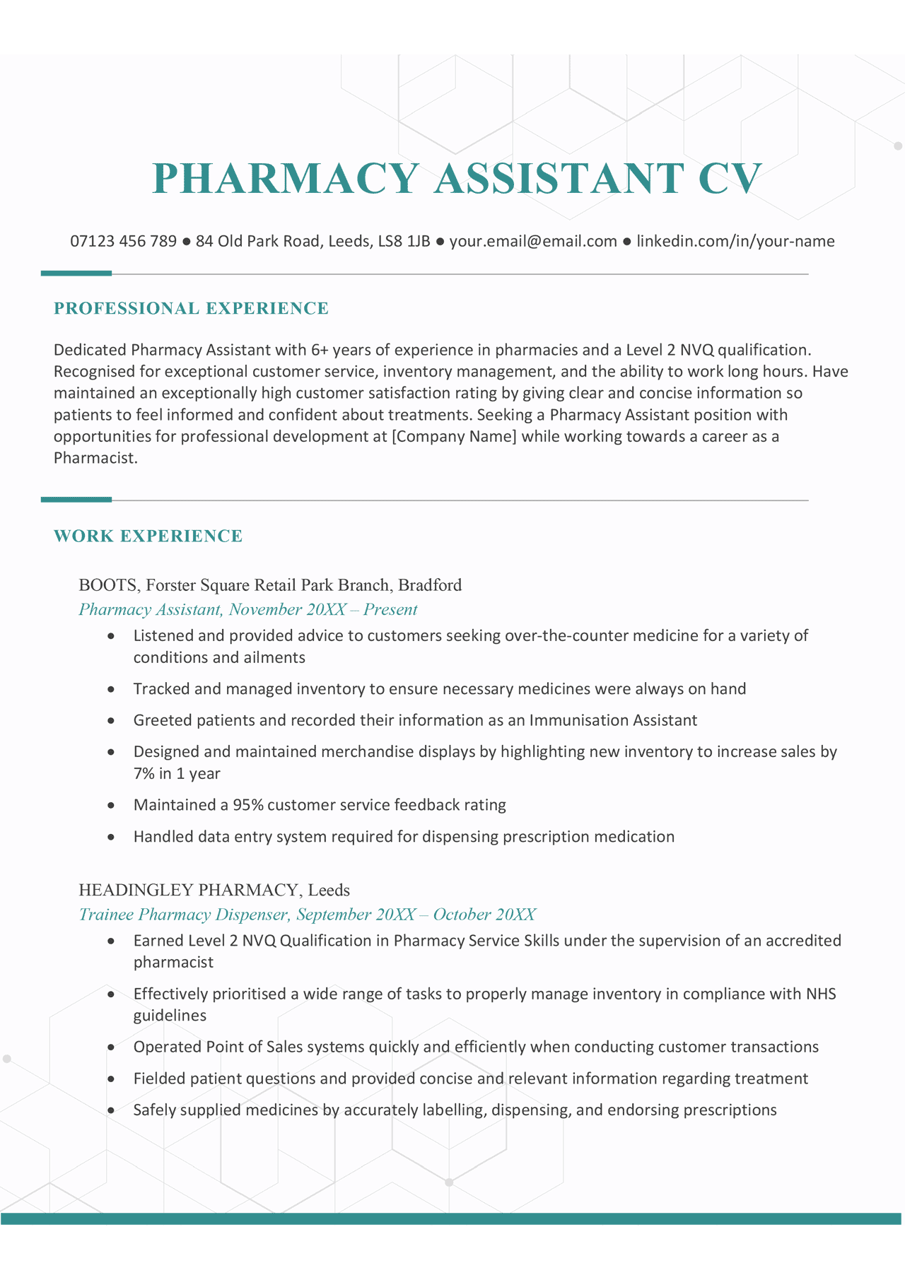 Pharmacy Assistant Cv Example 