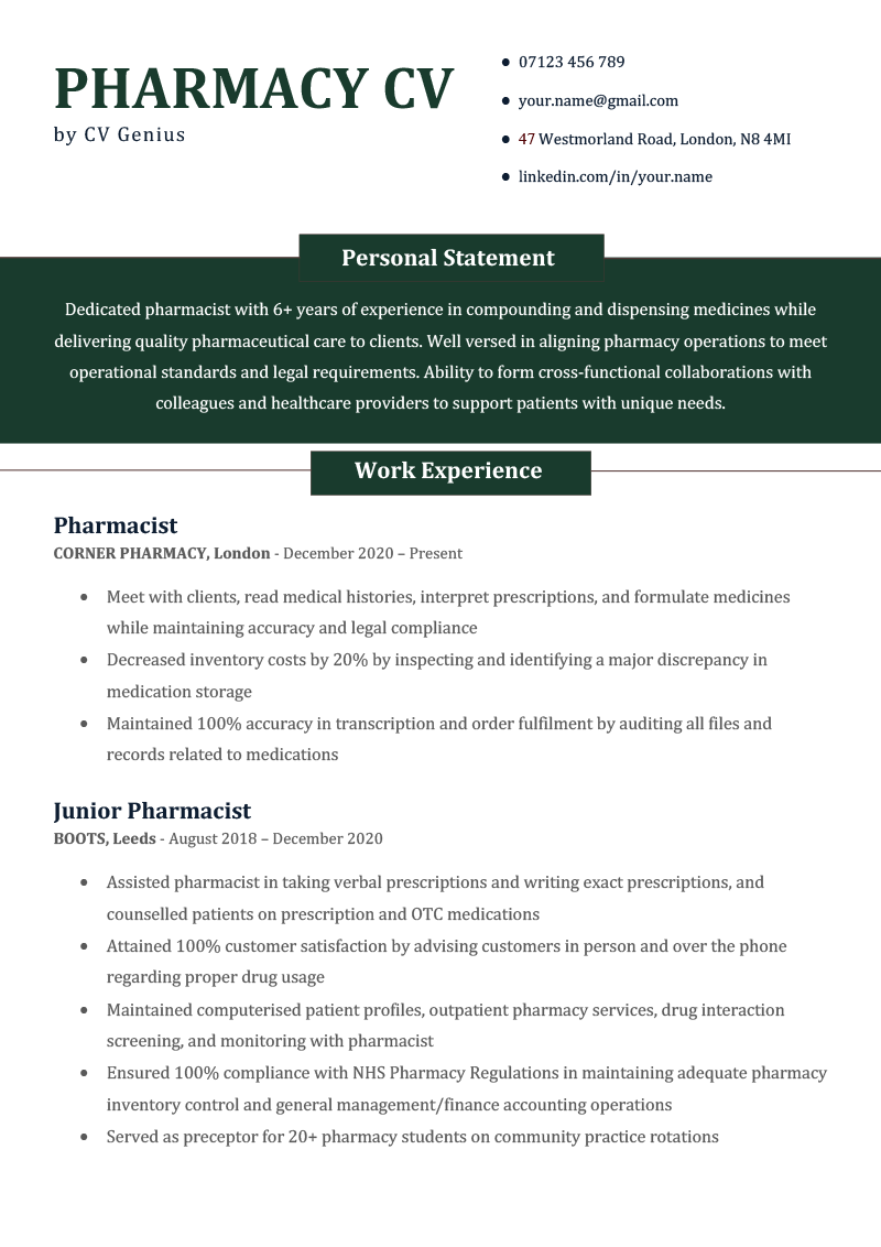 sample resume of pharmacy assistant