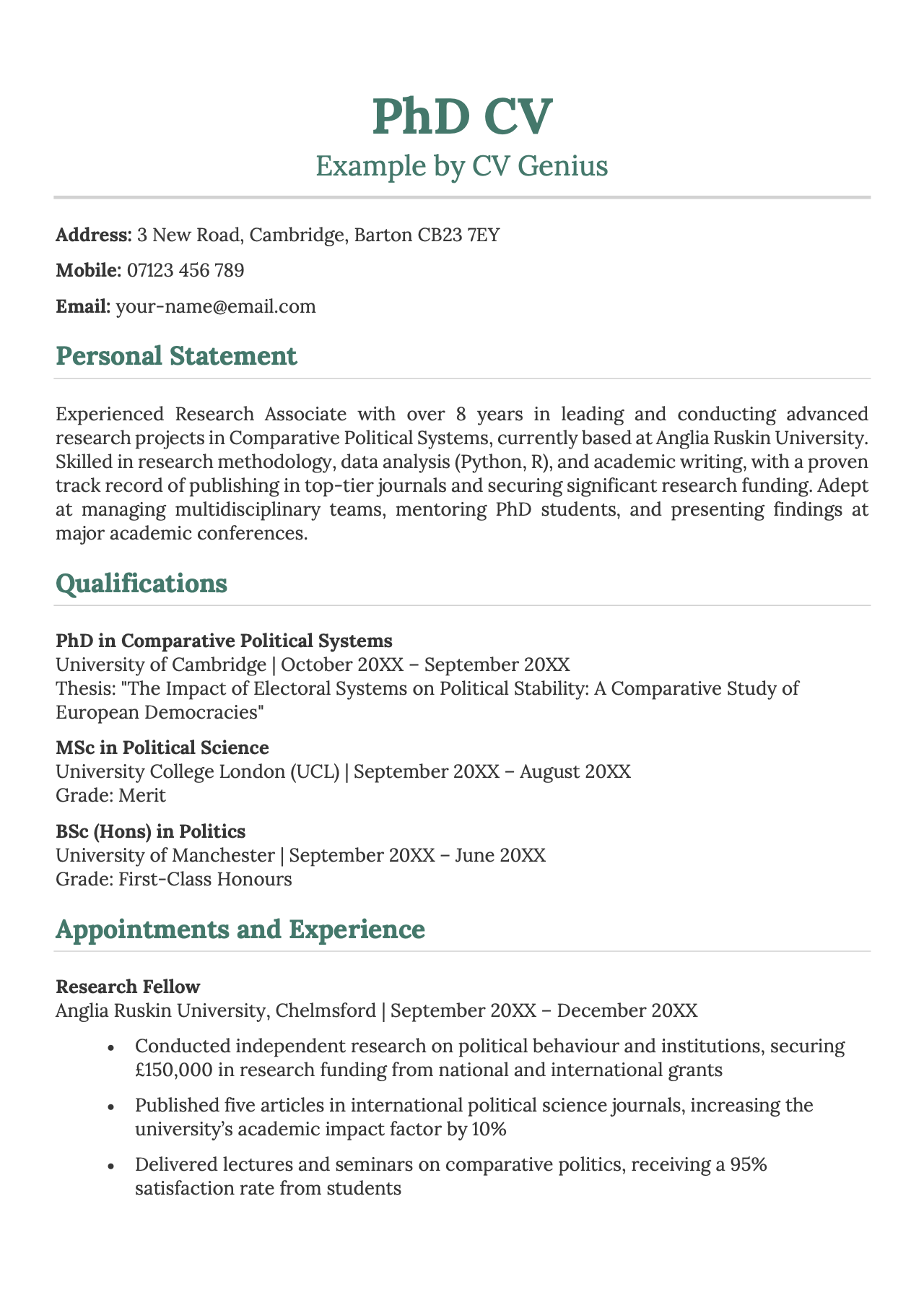 PhD CV: Free Example, Template, & Writing Tips for 2025