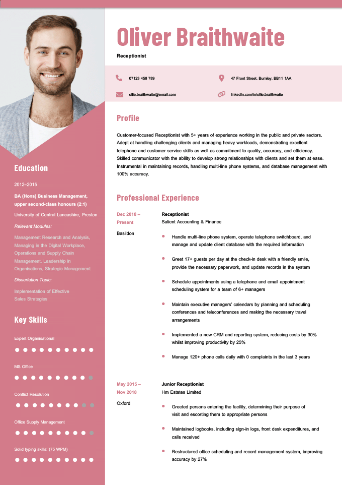 An image of the first page of the photo Canva CV template alternative