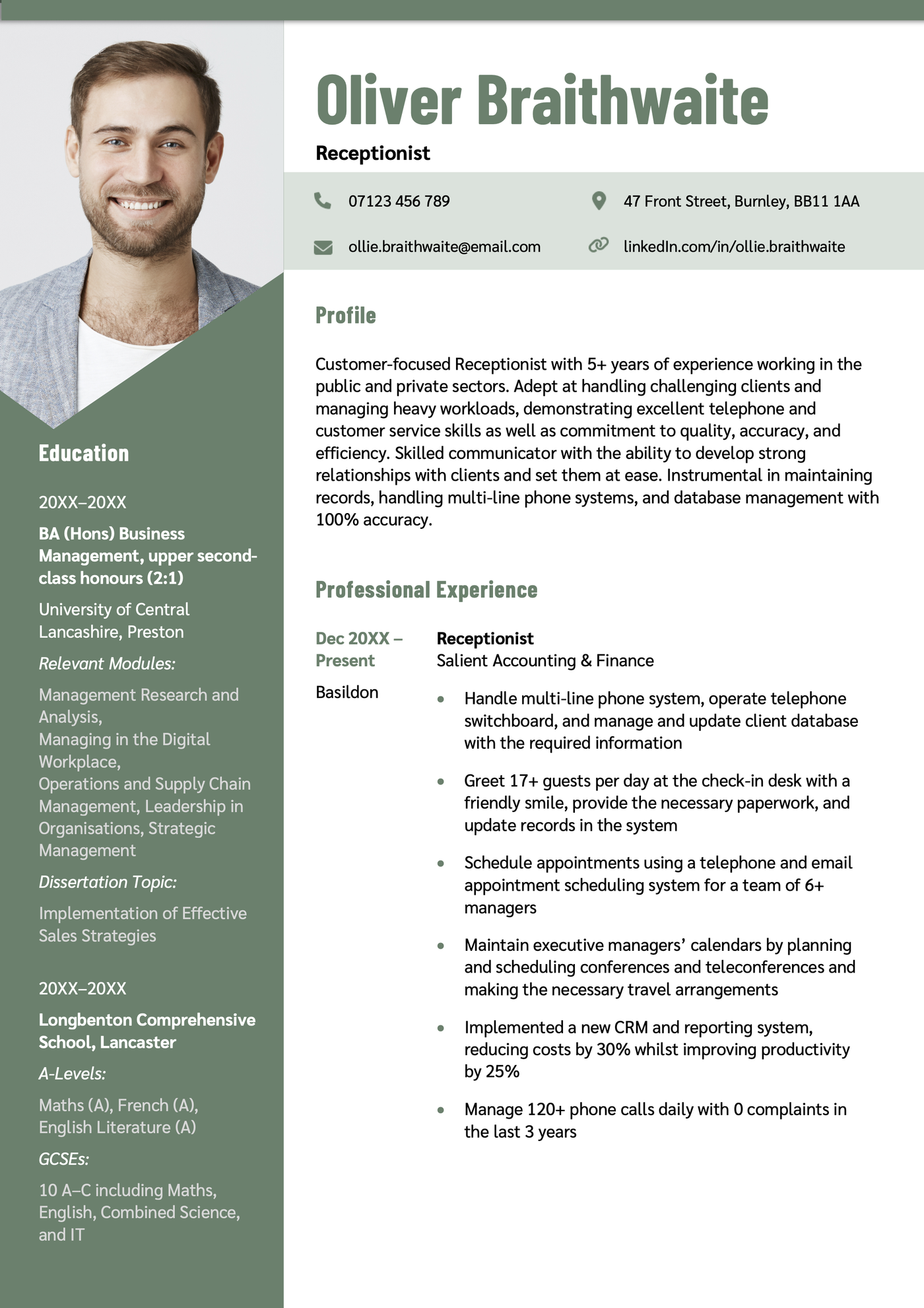 The Photo creative CV template in green
