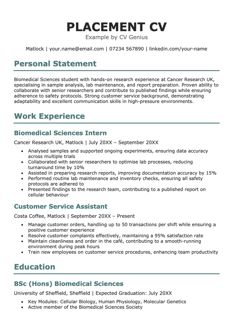 Placement Cv Free Example Template And Writing Guide Placement Cv Free Example Template And Writing Guide