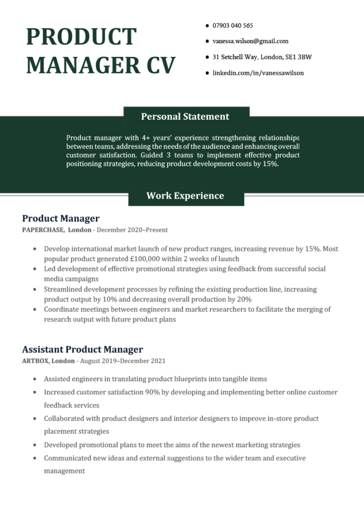 Product Manager CV Sample & Expert Writing Tips