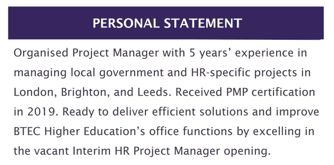 personal statement project manager