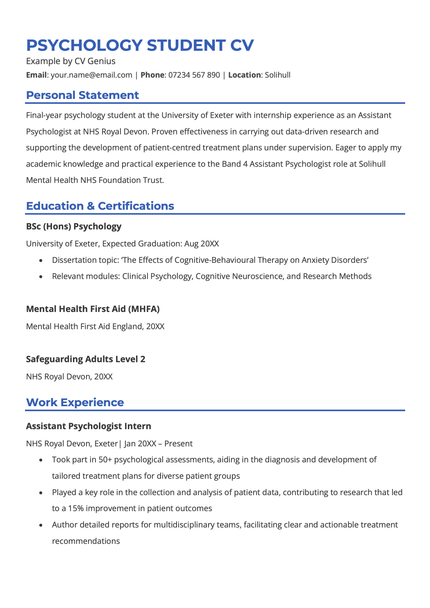 An example psychology student CV