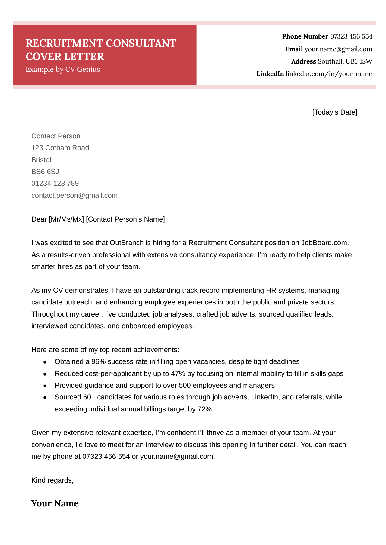 Recruitment Consultant Cover Letter Example &amp; Writing Guide