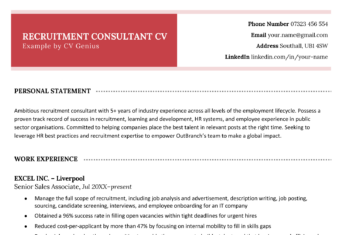 A recruitment consultant CV with a bold green header to make the name stand out