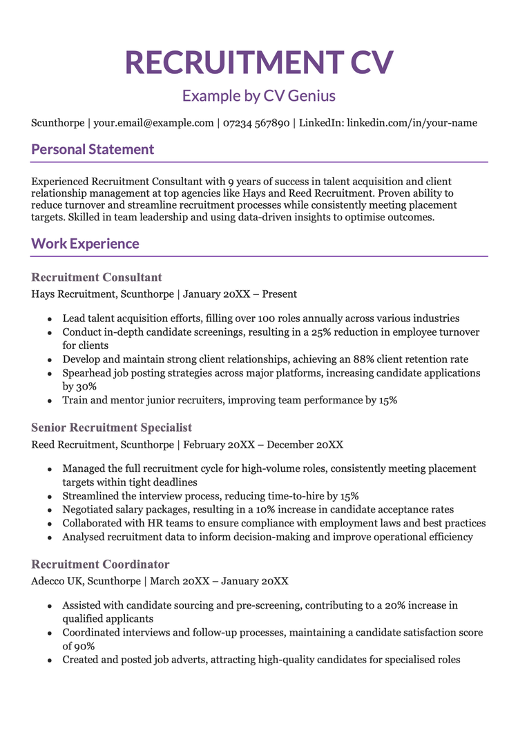 Recruitment CV: Free Example, Template, and Writing Tips