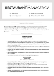 Restaurant Manager CV Examples Template Free Download 