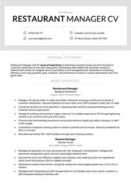 Restaurant Manager CV Example Template Free Download 