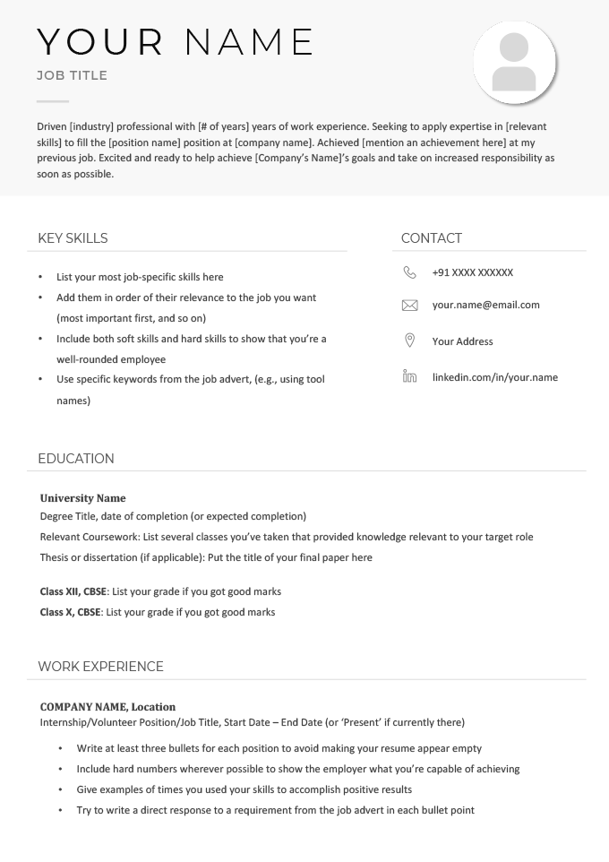 resume samples for freshers