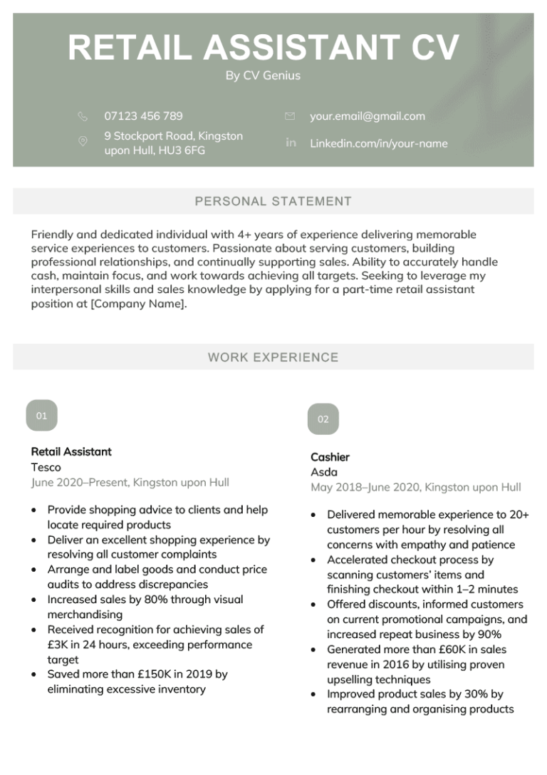 resume template for retail assistant