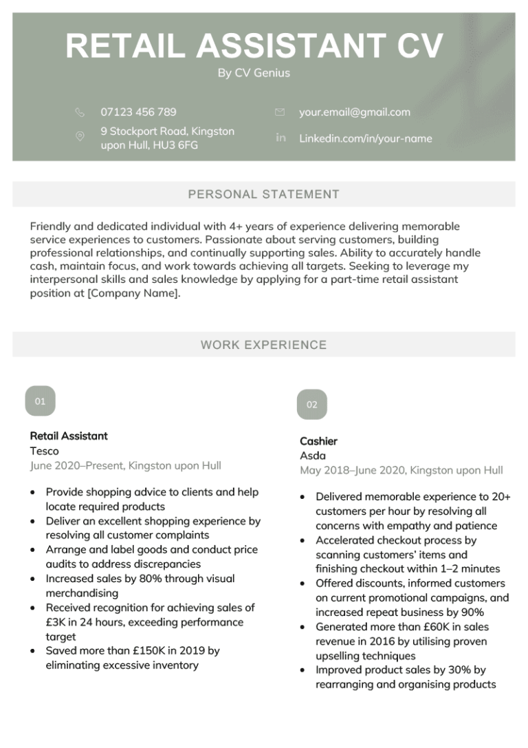 Retail Assistant CV - Example, Free Template, & How to Write