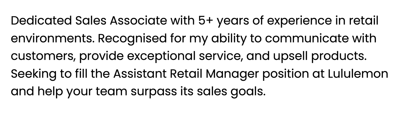 A retail CV example personal statement written in black text on a white background.