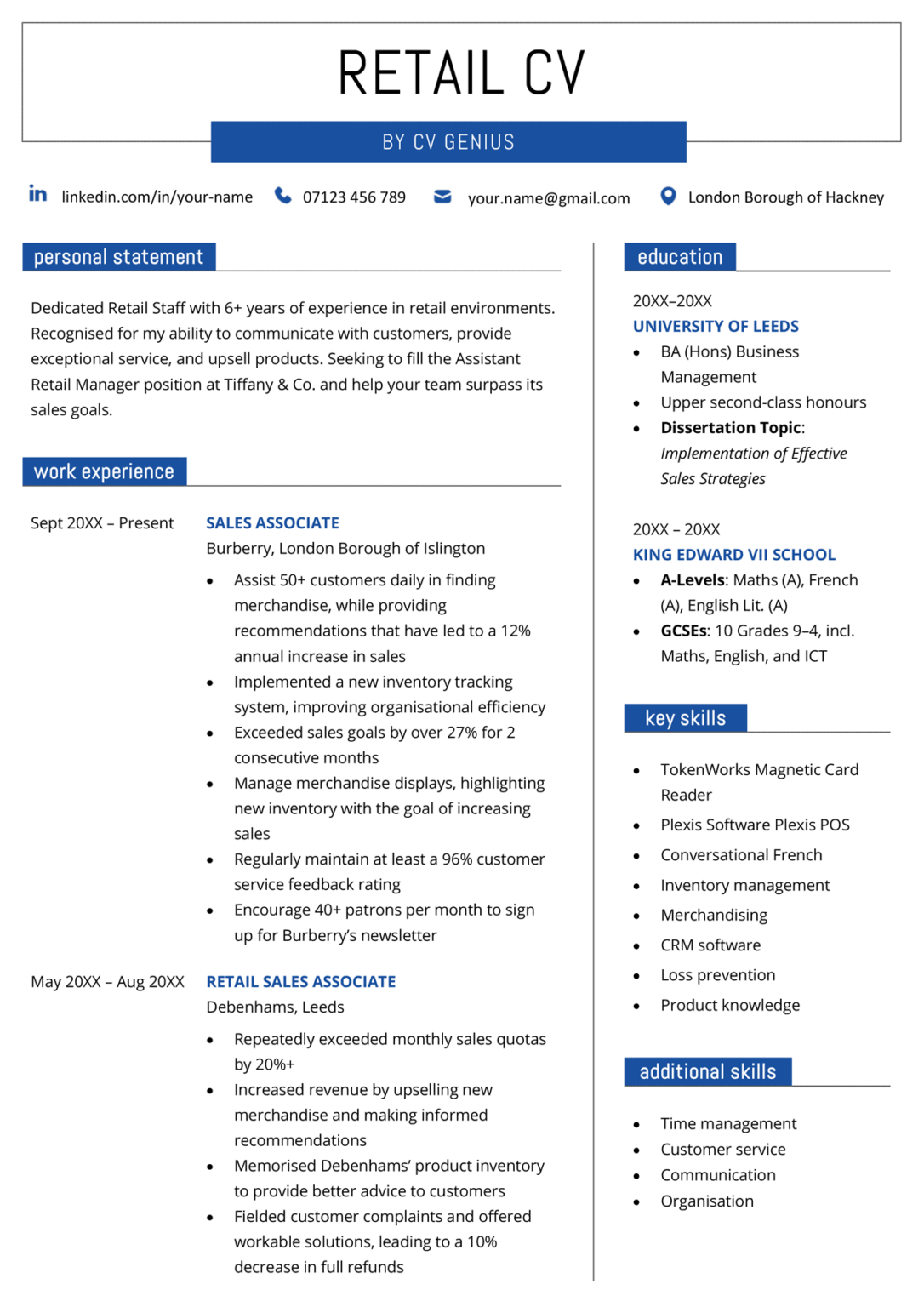 Retail Cv Template No Experience