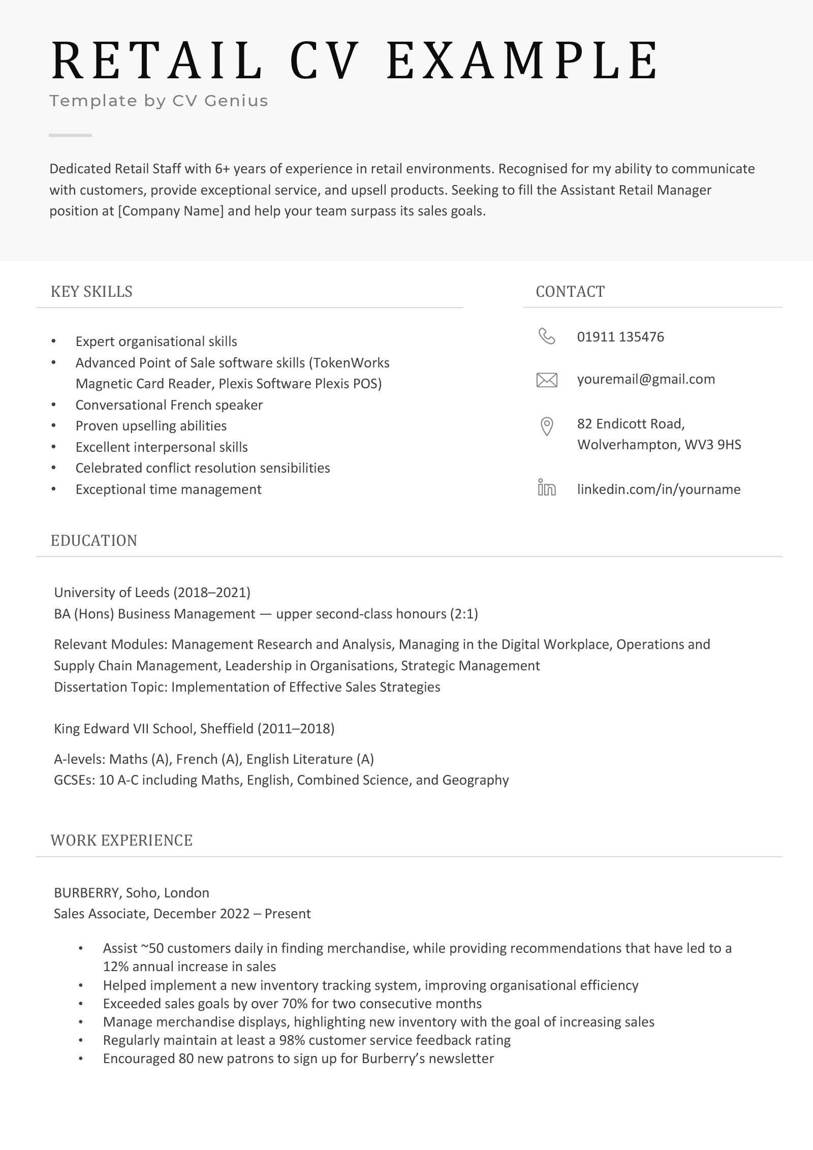 cv personal statement for retail