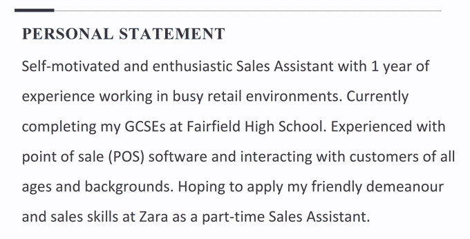 personal statement cv examples retail