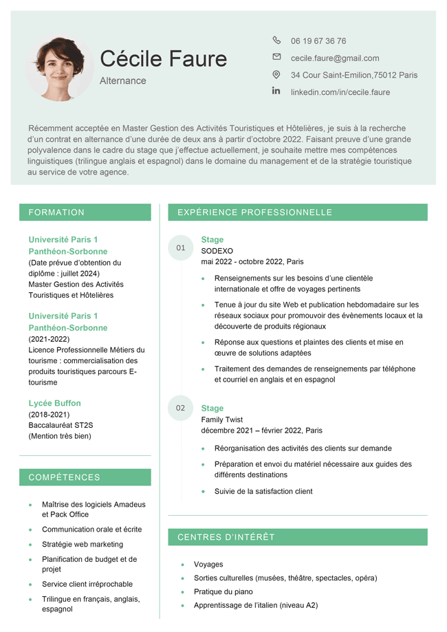Le modèle de CV moderne Roussillon en menthe