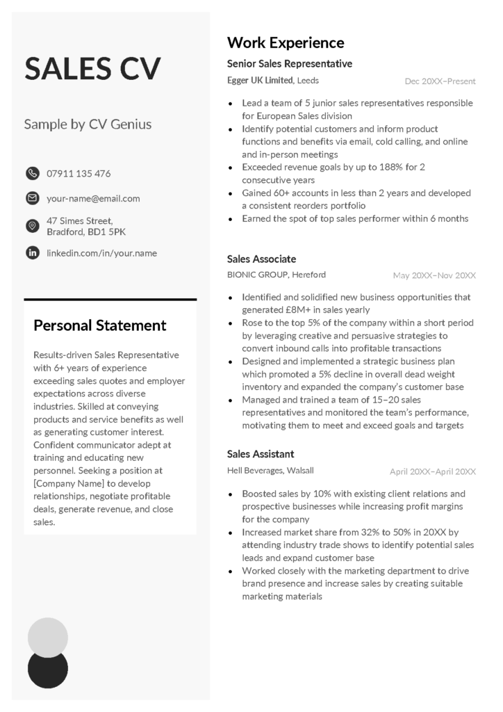 Sales CV Example Tips Free Download   Sales Cv Example 724x1024 