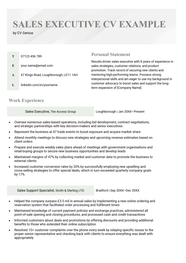 Sales Executive CV Example UK Template Free Download 