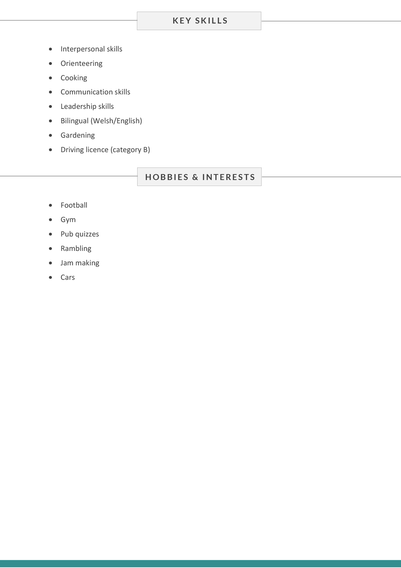 The second page of a school leaver CV example