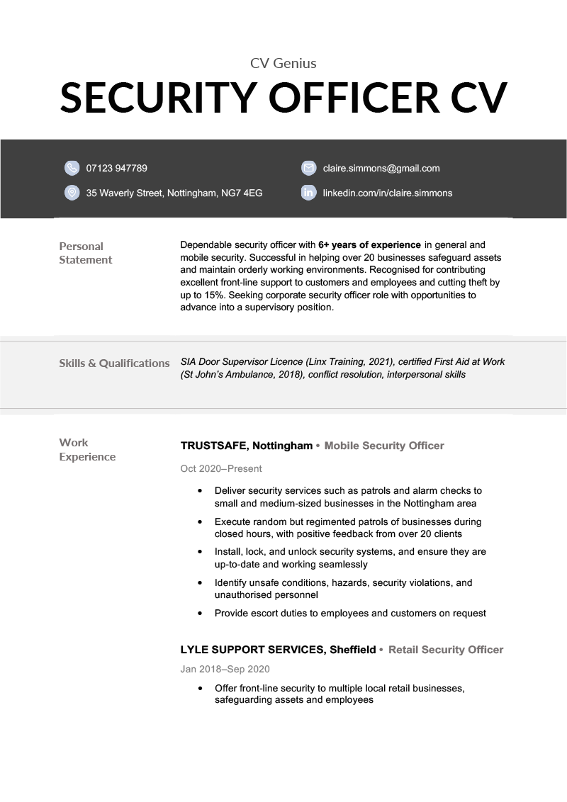 Security Officer Cv Example 