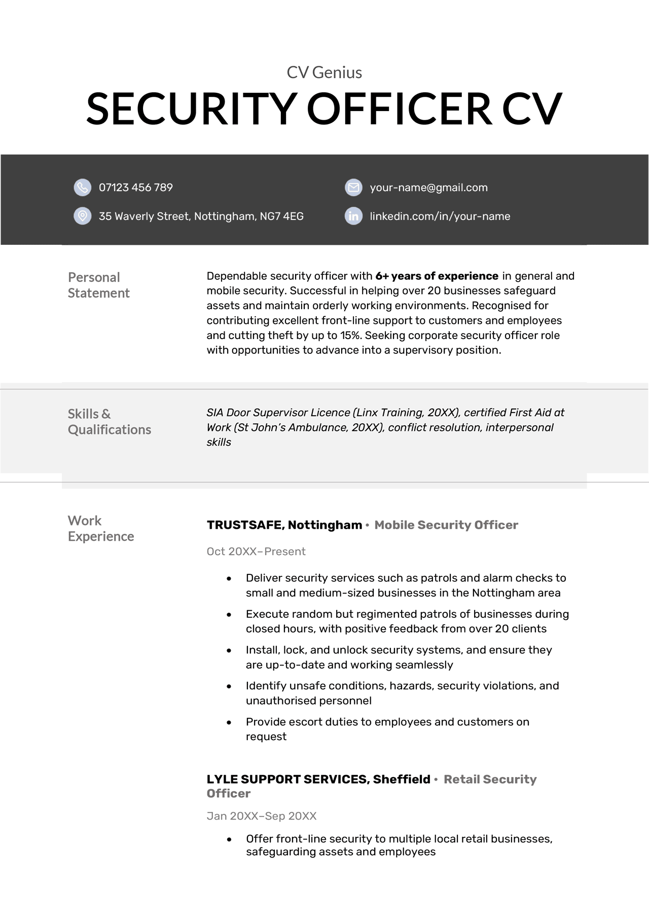 Security Officer CV Template Example Writing Tips   Security Officer Cv Example 