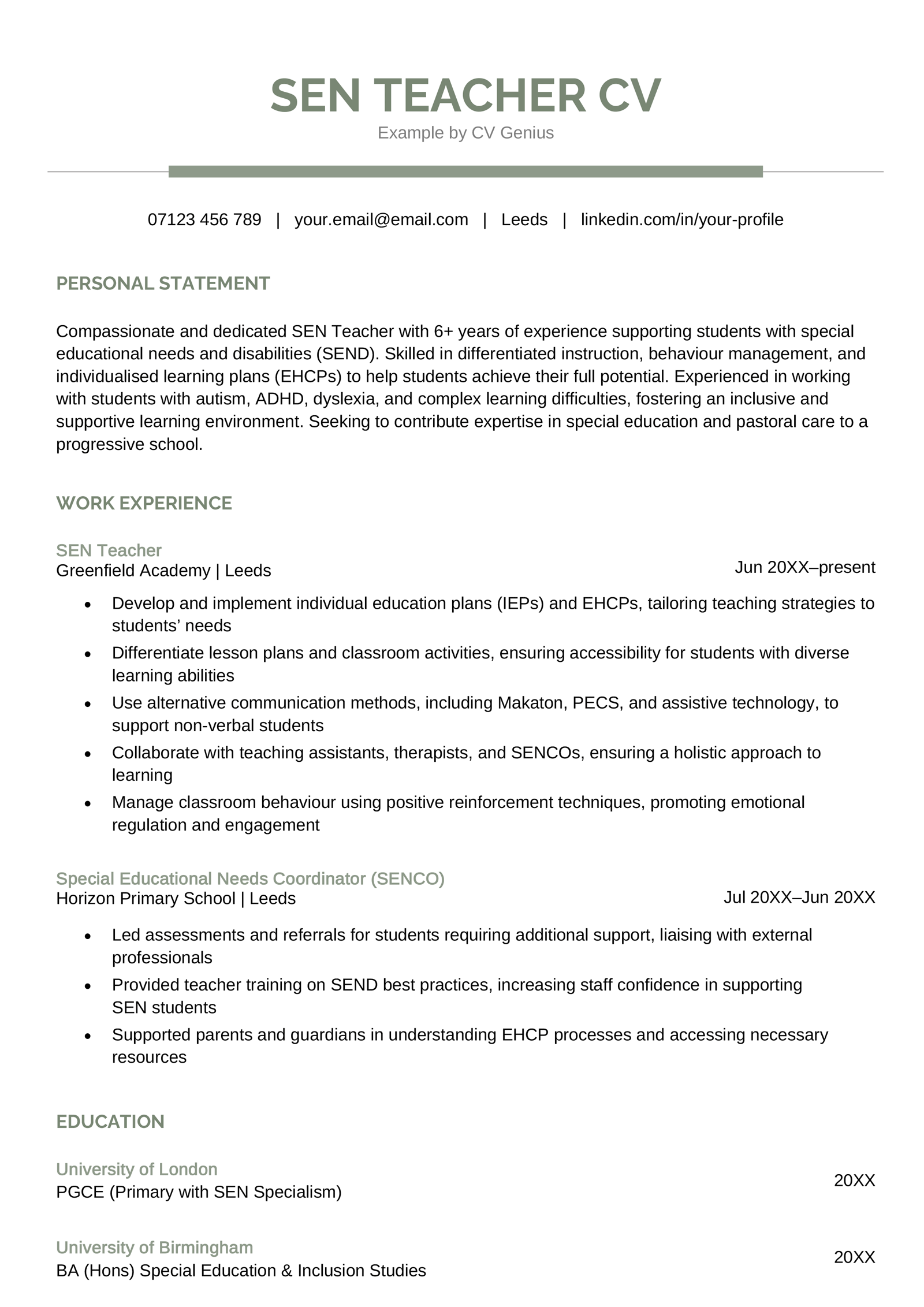 An SEN teacher CV example.