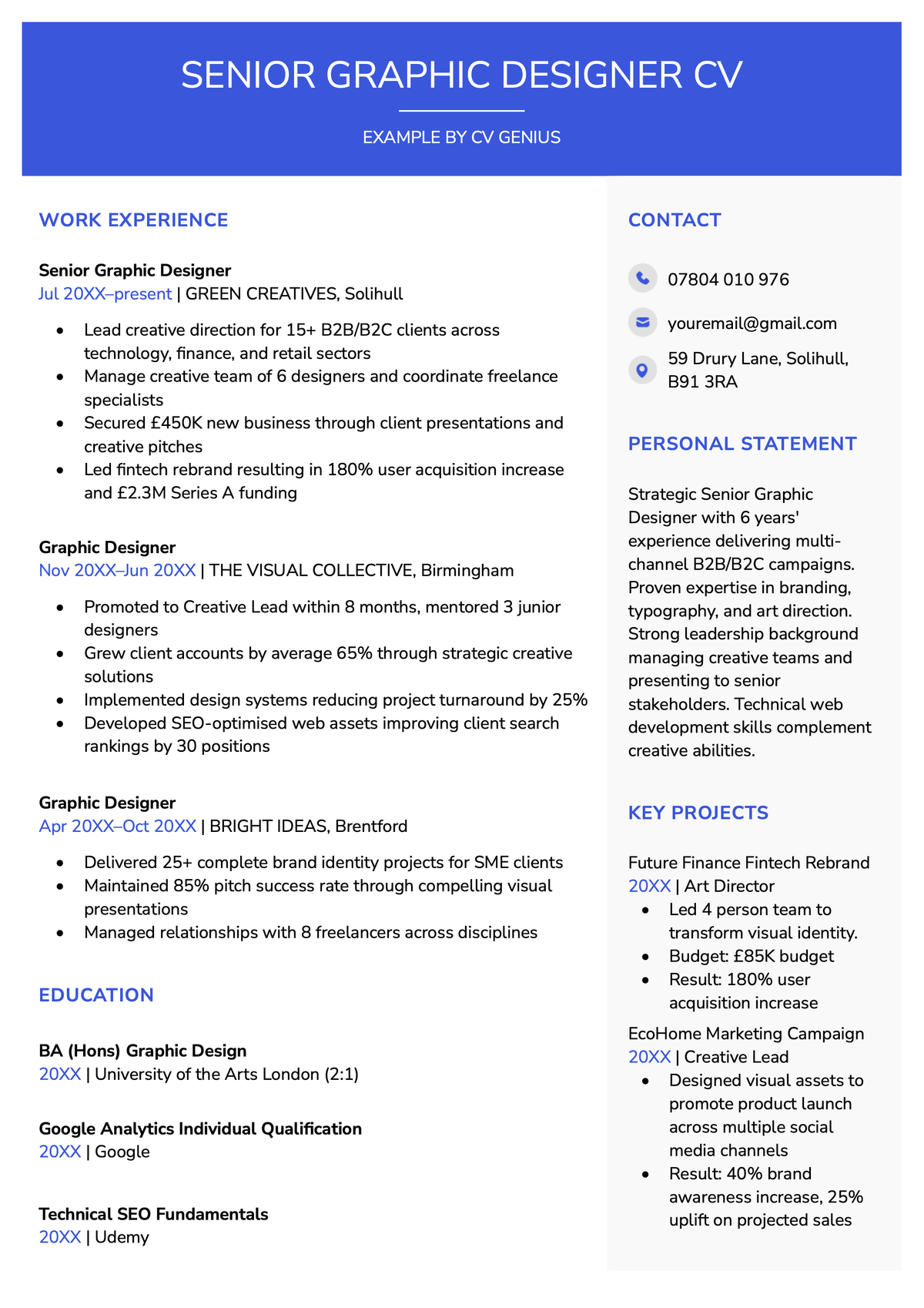 An example senior graphic designer CV