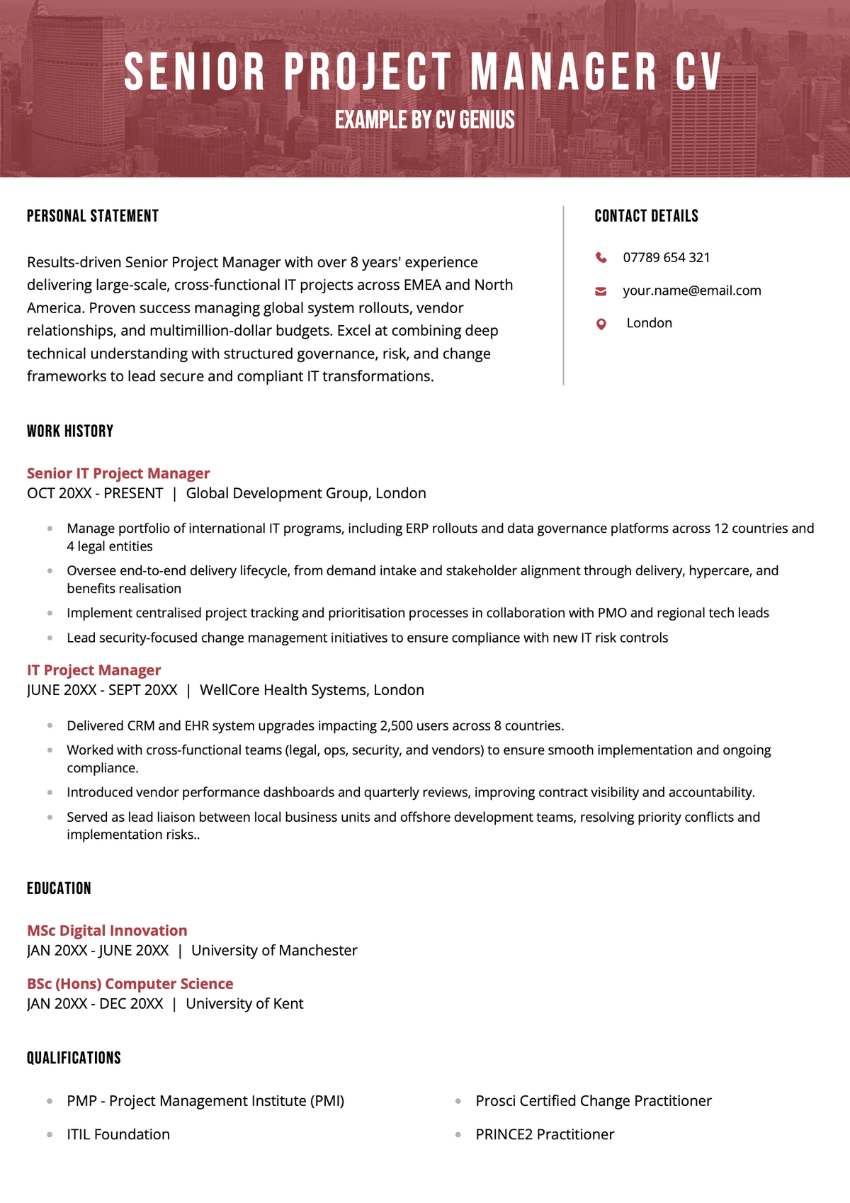 A senior project manager CV example