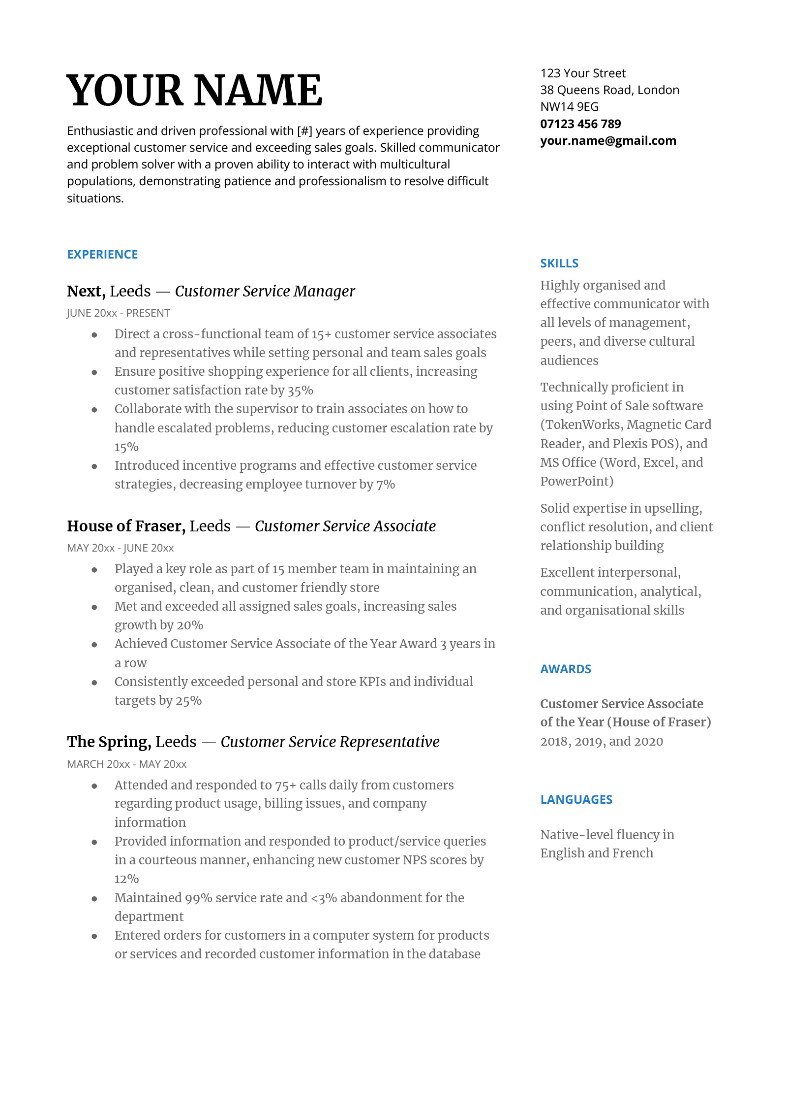 An example of the Serif Google Docs CV template