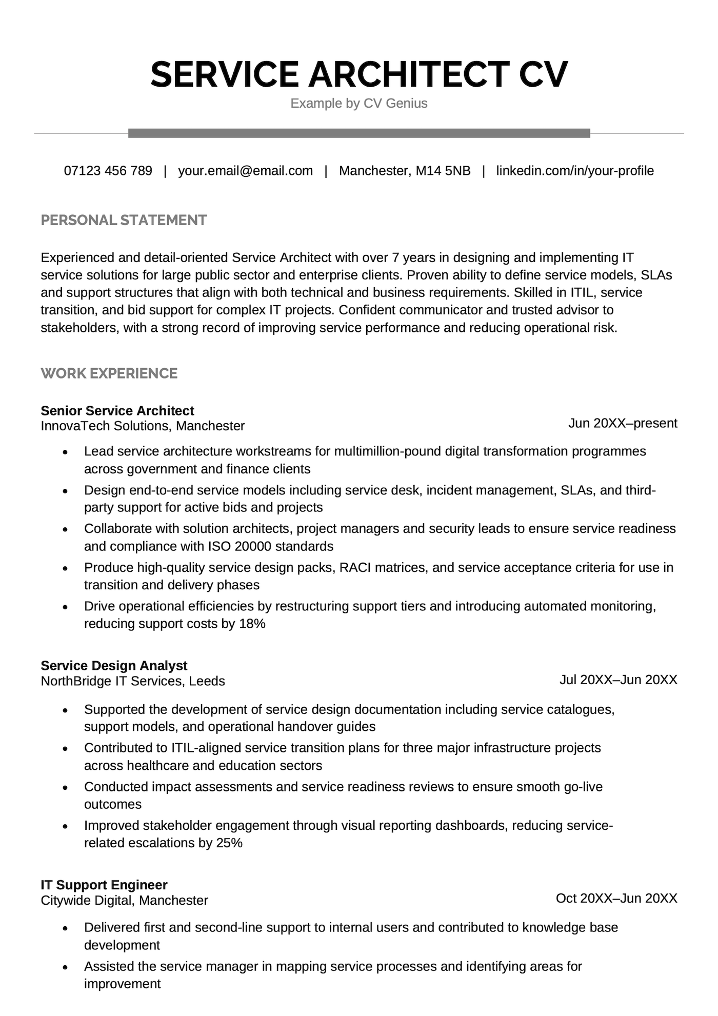 A service architect CV sample.