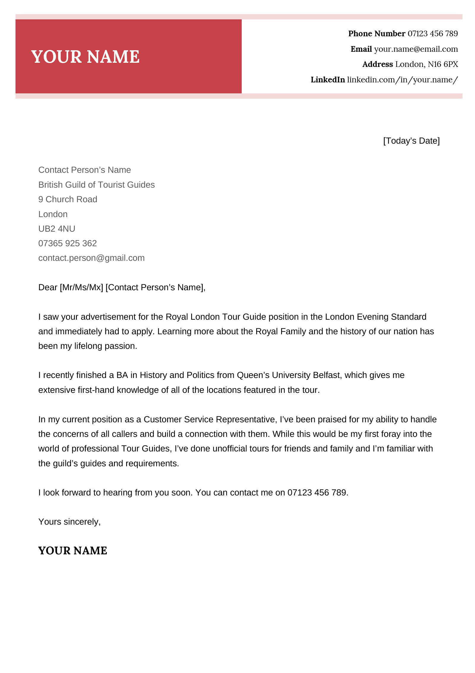 Cover Letter For Job Application