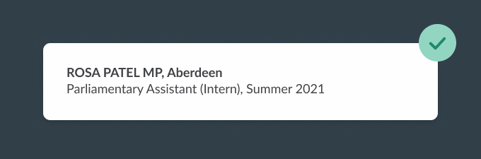 A CV entry for a short internship that says the intern held the position in summer 2021. 