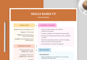 skills based CV with four CV sections displayed as a featured image