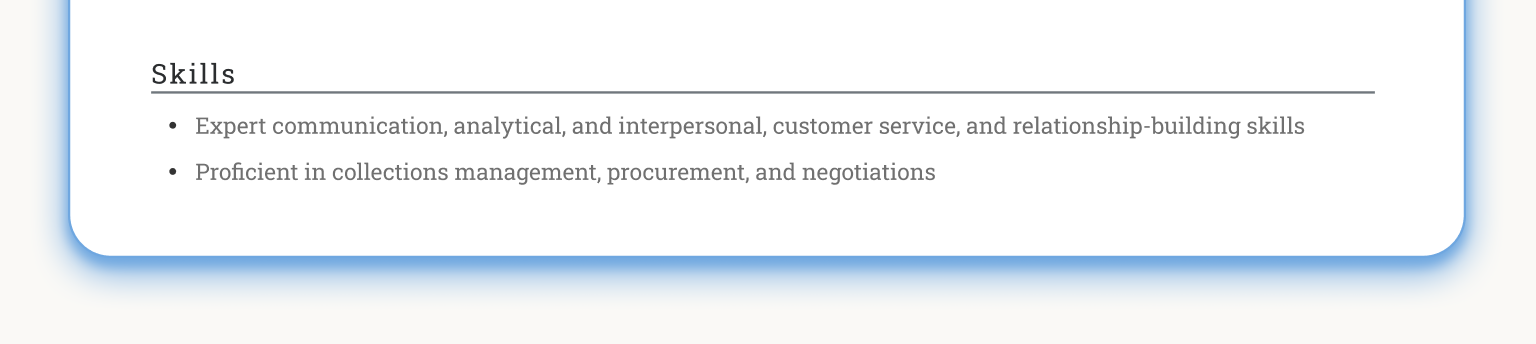 An example of a CV skills section.
