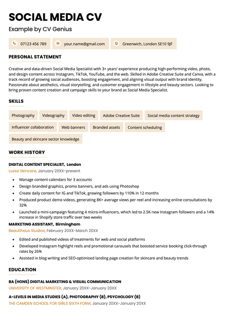 A social media CV using the Bristol CV template skin