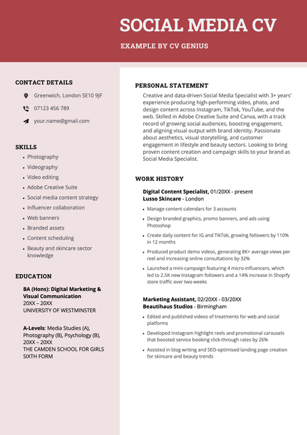 A social media CV using the Glasgow CV template skin
