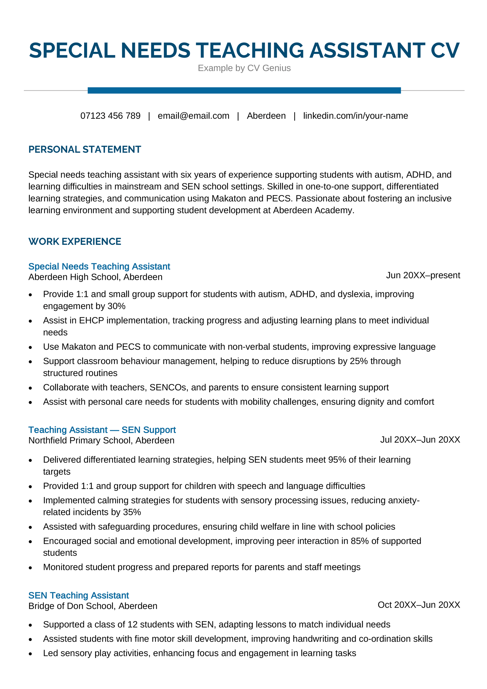 A special needs teaching assistant CV example.