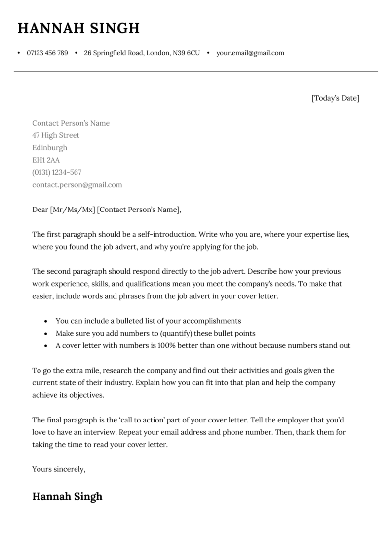 The St Albans cover letter template in black.