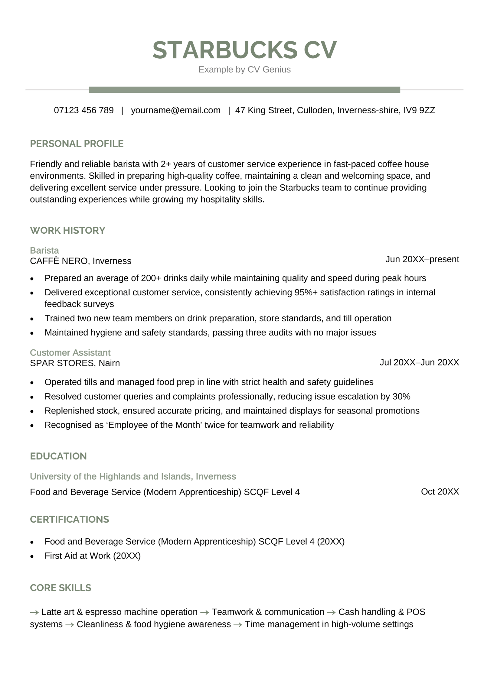 A Starbucks CV example.
