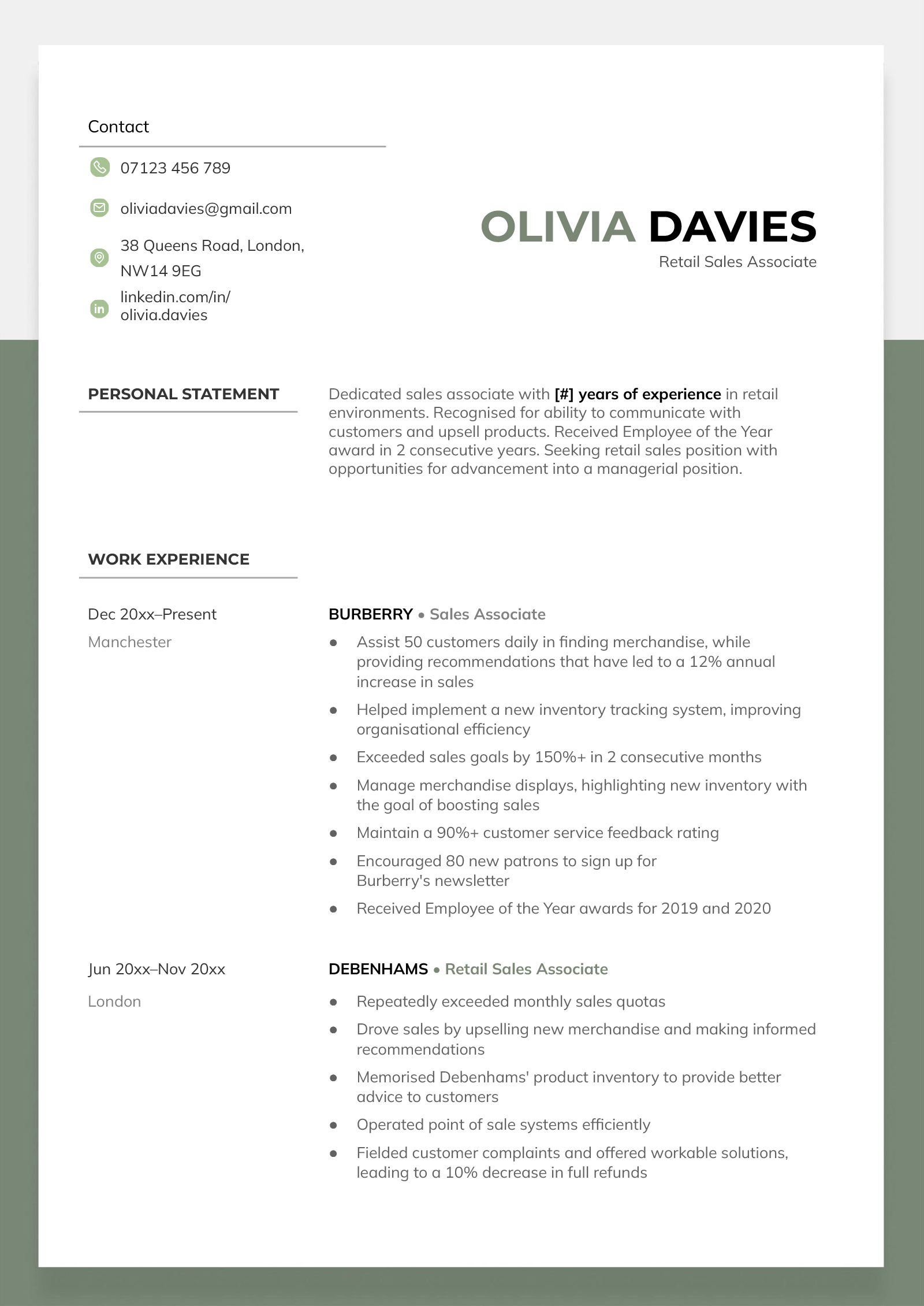 The Stirling Google Docs CV template