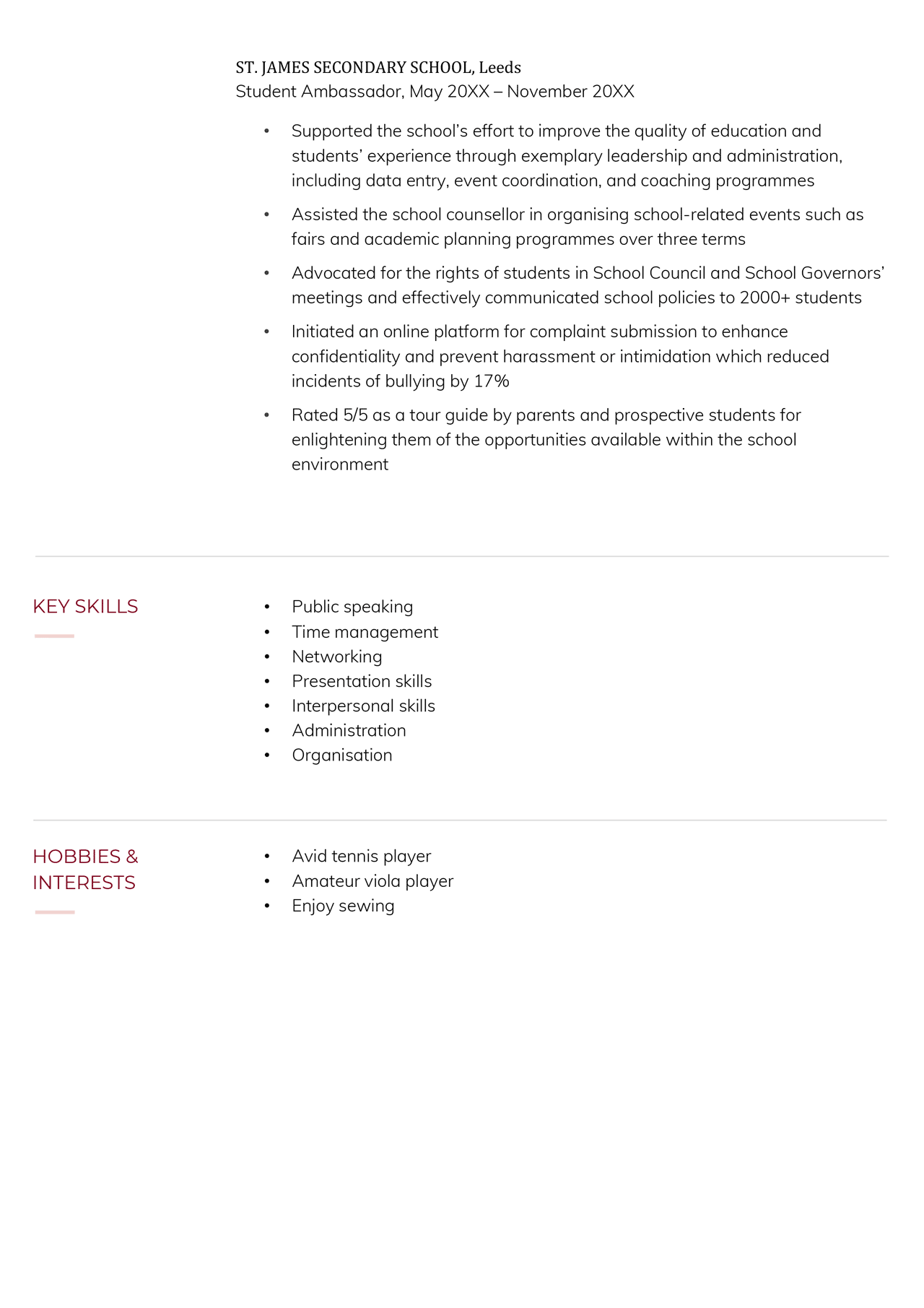 Student Ambassador CV Example & Skills to List